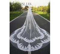 White Ivory Cathedral Wedding Veils Long Lace Edge Bridal Veil with Comb Wedding Accessories Wedding Veil-Ivory-400cm