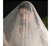 White/Ivory/Champagne Bridal Veil Long Two Tiers Face-Covered Blusher With Pearls Wedding Beaded Veil with Comb