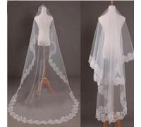 White Ivory Color Appliques Tulle Long Veil Wedding Veil Lace Appliques Bridal Veil Elegant-Beige-300cm