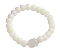 White Jade Bodhi Seeds Bracelet Natural Chalcedony Lucky Zodiac Rabbit Charm Pendant Buddhist Beaded Bracelet Rosary Prayer Beads Talisman for Luck Love Yoga Mala Meditation Cinnabar