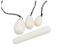 White Jade Drilled Eggs Set Yoni Egg Massage Ball Natural Crystal Exercise Eggs for Pelvic Muscles,Whole Set,4 Sizes