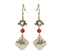 White Jade Earringfor Women, Long Dangle Drop Earrings, Vintage Exquisite Gem presents