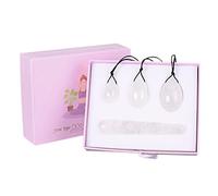 White Jade Yoni Egg Set Tightening Massage Stick Women Kegel Exercise Tool Yoni Wand Crystal Ball Set,Drilled Set with Box