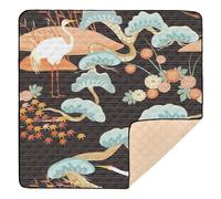 White Japanese Crane Ukiyo-e Large Stylish Baby Gym & Activity Mat for Indoor Outdoor Cozy Breathable Kicking Mat for Baby Toddler Infant, 50'' x 50''