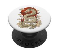 White Japanese Dragon Torii Sun Clouds Mythic Beast PopSockets Adhesive PopGrip