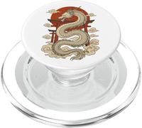 White Japanese Dragon Torii Sun Clouds Mythic Beast PopSockets PopGrip for MagSafe