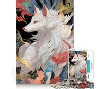 White Japanese Kitsune Fox 1000-piece Jigsaw Puzzles Brain Focus Game Expert Cutting Craftsmanship Fascinating Hobby for Idle Moments (50x75cm)