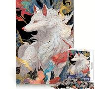 White Japanese Kitsune Fox 1000 Pieces Jigsaw Puzzles for Teenagers Clear Thinking Gentle Engagement Firm Interlock Nice Gift (38x26cm)