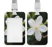 White Jasmine Id Badge Holder with Breakaway Lanyard Abs Plastic Name Tag Holder Vertical Clear Front Window Push Slide Card Protector Gift for NurseTeacher Office Staff & Events