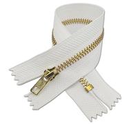 White Jeans Zip 14cm | Closed-End Replacement Zipper for Trousers 5.5” | Golden Teeth, Single Slider Zip for Denim Repairs, Skirts, Pockets, Bags, DIY Sewing Projects