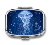 White Jellyfish Pill Case Box with 2 Compartment Medicine Vitamin Organizer for Purse Pocket 5.5x4cm