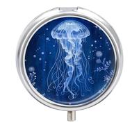 White Jellyfish Pill Case Box with 3 Compartment Medicine Vitamin Organizer for Purse Pocket 5x5cm