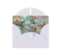 White JKIEGOQ Cartoon world map Prints Greeting Card 4 x 6 in for Christmas, Valentine's Day, Wedding, Party Invitation Cards