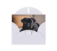 White JKIEGOQ Cute Black Pug Dog Prints Greeting Card 4 x 6 in for Christmas, Valentine's Day, Wedding, Party Invitation Cards