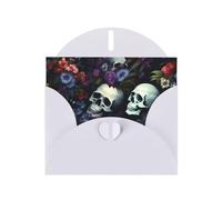 White JKIEGOQ horrible dark skulls flowers pattern Prints Greeting Card 4 x 6 in for Christmas, Valentine's Day, Wedding, Party Invitation Cards