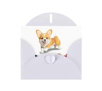 White JKIEGOQ Little Corgi playing with a car Prints Greeting Card 4 x 6 in for Christmas, Valentine's Day, Wedding, Party Invitation Cards