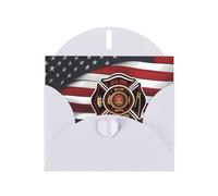 White JKIEGOQ Red Stripe Firefighter USA Flag Prints Greeting Card 4 x 6 in for Christmas, Valentine's Day, Wedding, Party Invitation Cards