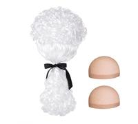 White Judge Wig with 2Pcs wig caps, Synthetic Wigs for Women Men Any Head Sizes, Judge Costume Accessories Lawyer Wig for Halloween,Courtroom Cosplay Fancy Party