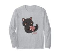 White Kawaii Cat Drawing. Cute Animal Artwork. Long Sleeve T-Shirt