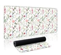 White Kawaii Flower Mouse Pad Large Desk Mat Extended Keyboard Mouse Pad Cute Mousepad with Non-Slip Base and Stitched Edge Floral Mouse Mat Desk Pad 31.5 x 11.8 Mouse Pads for Desk Home Office Gaming