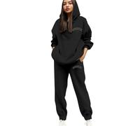 White Khaki Tracksuit Womens Full Set 2 Piece Long Sleeve Solid Crewneck Hoodie Pullover Cuffed Foot Joggers Wide Leg Trousers Bottoms Co Ord Sets Ladies Gym Wear Lounge Holiday Soft Activewear s m l