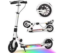 (White) Kick Scooter for Teens & Adults, 200mm Big Wheels Foldable Scooter for Kids Ages 8-12