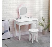 White Kids Vanity Set With Mirror & Stool, Girls Dressing Table With Drawer, Detachable Top, Perfect For Playroom Or Bedroom