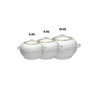 (White - King - 6L , 8L, 10L) SQ Professional Ambiente Insulated Hot Pot Set 3pc Cookware Stainless Steel Handles Indoor Outdoors Warmer Casserole Set Insulated