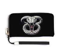 White King Cobra Hissing Distressed Snake Leather Wallet Fashion Purse Long Pouch with Wrist Strap for Men Women