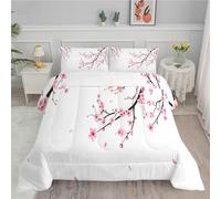 White King Size Duvet, Coverless Duvet with cherry blossoms Pattern, King Size Quilt 7.5 Tog for All Seasons, Soft and Comfortable, Lightweight Washable Comforter 230x220 cm with 2 Pillowcases