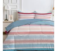 White King Size Duvet, Kingsize Quilt 4.5 Tog for Spring & Summer, Coverless Duvet with Coloured Stripes Pattern, Lightweight Soft Comforter with 2 Pillowcases, 230x220cm, Machine Washable, C397