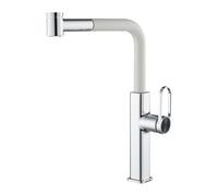 White Kitchen and Bathroom Faucet Pull Down Mixer Single Handle 360° Swivel Plastic Hose Ideal for Sink and Shower Modern Design Easy Installation