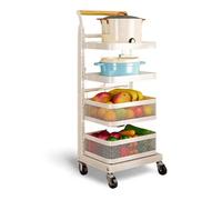 White Kitchen and Microwave Rack with Drawer, Cutting Board Holder, Oven Mitts, and Cabinet Included, 2 Shelves and 2 Baskets for Stylish Storage and