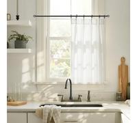 White Kitchen Curtains, 3ft Length, Transparent, Linen, Café, Pleated, Transparent but Not See Through, for Living Room and Bathroom
