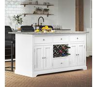 White Kitchen Island - Black Granite Top