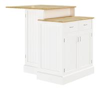 White Kitchen Island with Storage Cabinet 2-Level Rubber Wood Top Adjustable Shelves & Drawers Perfect for Kitchen Bar Coffee Shop Home Balcony - Versatile Island Table