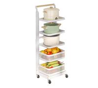 White Kitchen nizer Cart with Wheels - 5 Boards & 2 Baskets Perfect for Dish Storage Pot nization and Drawer Space Saving Ideal for Kitchen Rangement.
