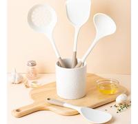 White Kitchen on Set Having Secure Soup Spoon - Heat Resistant Gentle 230°c Non-Stick to Utensil Non-Stick Cookware Dishwasher Spatula Silicone Green(White and Brown)