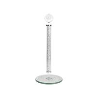 White Kitchen Roll Holder Crushed Diamond Crystal Diamante Freestanding Chrome, Sparkling Bling Decorative Paper Towel Stand for Kitchen Countertops - 29cm