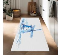 White Kitchen Runner Rugs 60 x 150 cm Watercolor Windmill Painting long Non-slip Washable, Collage Thin Low Pile Green Runners for Hallways Floor Carpet for Indoor Bedroom Entryway