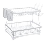 (White) Kitchen Storage Dish Rack Stainless Steel Shelf Integrated Two-tier Countertop Kitchen Dish Rack