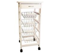White Kitchen Storage Trolley Cart With Countertop, Drawer, 4 Pull-Out Storage Baskets & Locking Wheels - H80 X W37 X D37Cm