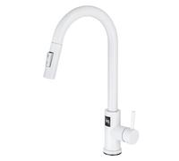 White Kitchen T Mixer Tap with Pull Out Spray Rotating Sensor Faucet Hot & Cold Water LED Display Modern Design for Easy Cooking & Cleaning