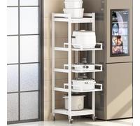 White Kitchen with Adjustable Shelves Multi-Layer Pull-Out Microwave Stand Rolling Storage Cart with Aluminum Bracket and Wheels (50x40x145.5cm)