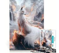 White Kitsune Fox in Fiery Landscape Jigsaw 1000 Piece Mind Skill Play Stable Fit No Shifting Parts Enjoyable Pastime for Long Weekends (38x52cm)