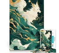 White Kitsune Fox in Green Mist 1000 Piece Jigsaws for Adults Brain Recall Game Tight Interlock No Gaps Calming Mental Break Activity (38x26cm)
