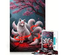 White Kitsune Fox Jigsaw 1000 Pieces Focus Building Toy Zero Gap Rewarding Activity for Rainy Days (38x26cm)