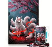 White Kitsune Fox Jigsaw Puzzle 1000 Mental Recall Game High Accuracy Cutting Craft Interactive Brain Challenge for Home (38x52cm)