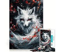 White Kitsune Fox Jigsaw Puzzle 1000 Mental Recall Game High Accuracy Cutting Craft Interactive Brain Challenge for Home (38x26cm)