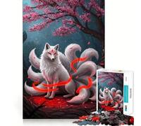 White Kitsune Fox Jigsaw Puzzles 1000 Pieces Focus Boost Fun Laser Cut for Flawless Fit Bonding Activity for Loved Ones (50x75cm)